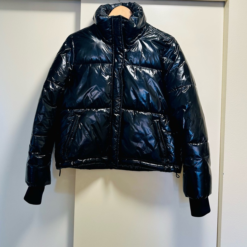 Women’s Shiny Black Puffer Jacket - Size M